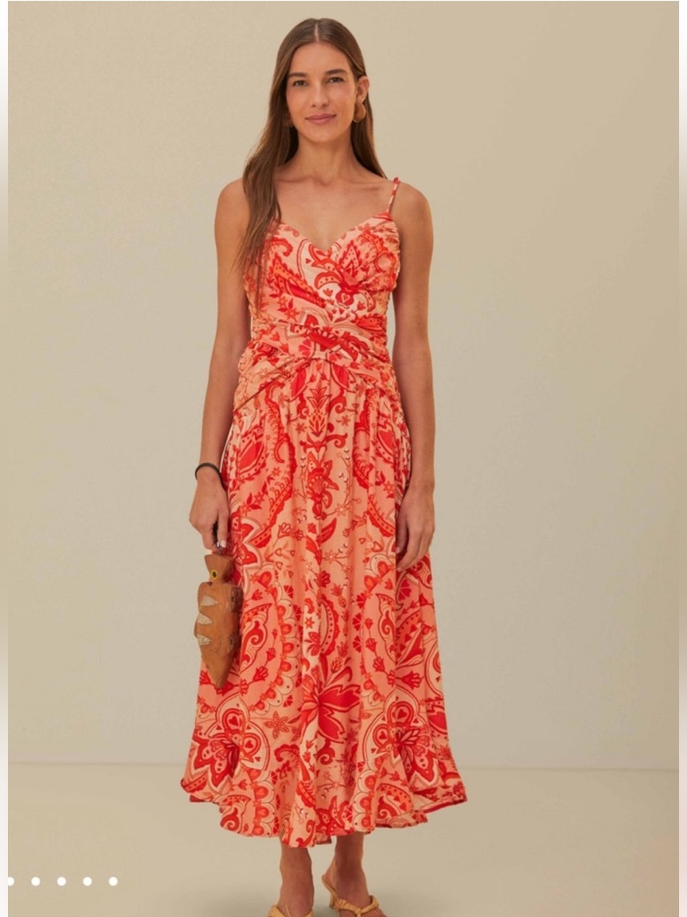 Farm Rio Red Jaipur Crossover Maxi Dress